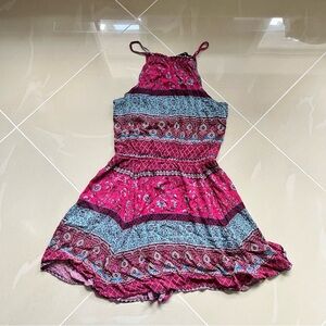 Vintage Forever 21 Halter Short Dress in Blue and‎ Pink Multi Print -  Size M